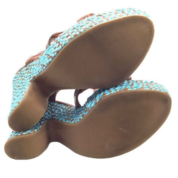 VIA SPIGA Cai Leather Platform Woven Wedge Sandals 41 9 Strappy Caged Blue Brown - Picture 7 of 10
